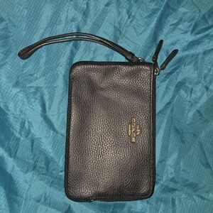 Coach Pebbled Black Leather Wristlet